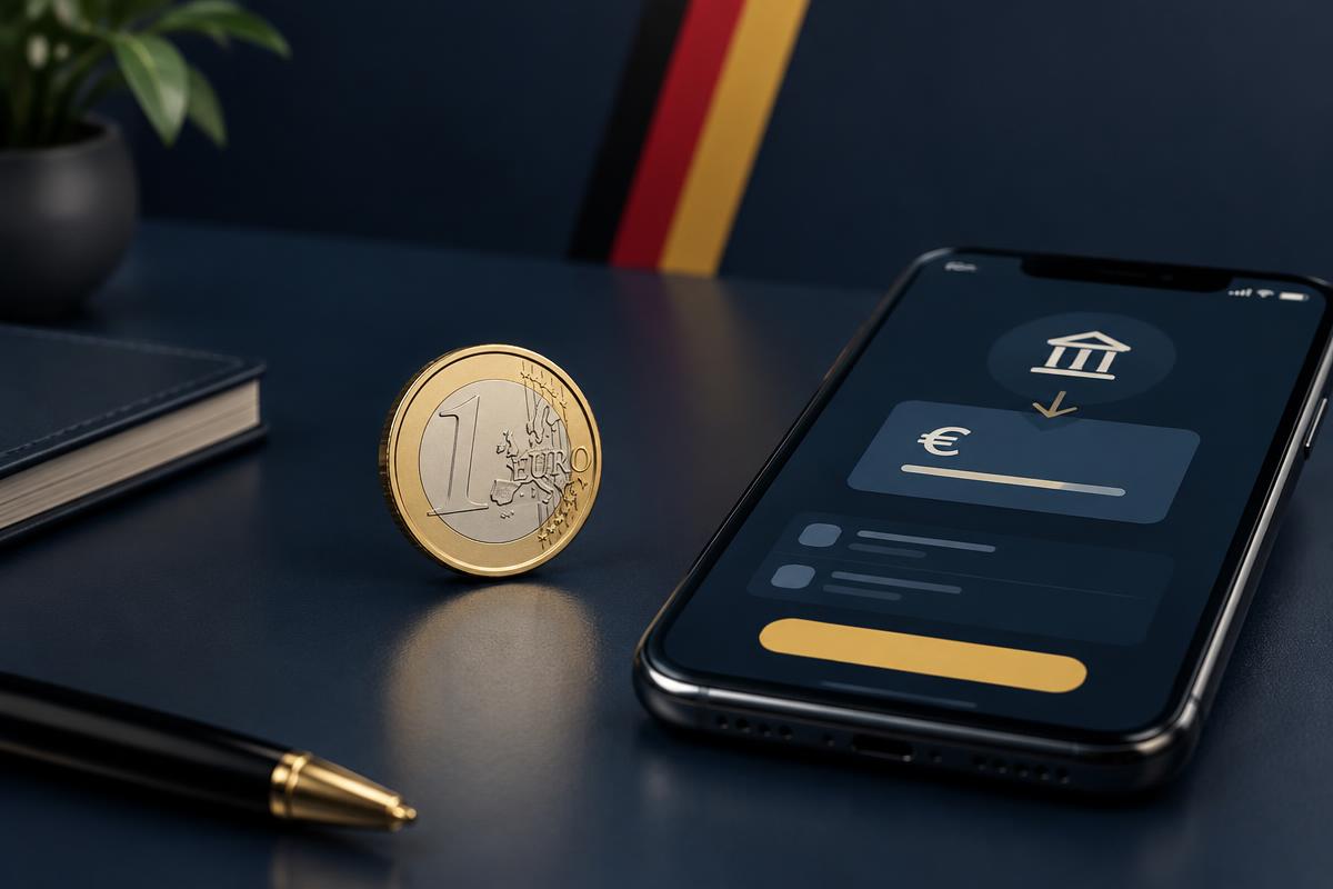 1-Euro-Münze neben einem Smartphone mit Einzahlungsmaske im Casino-Test